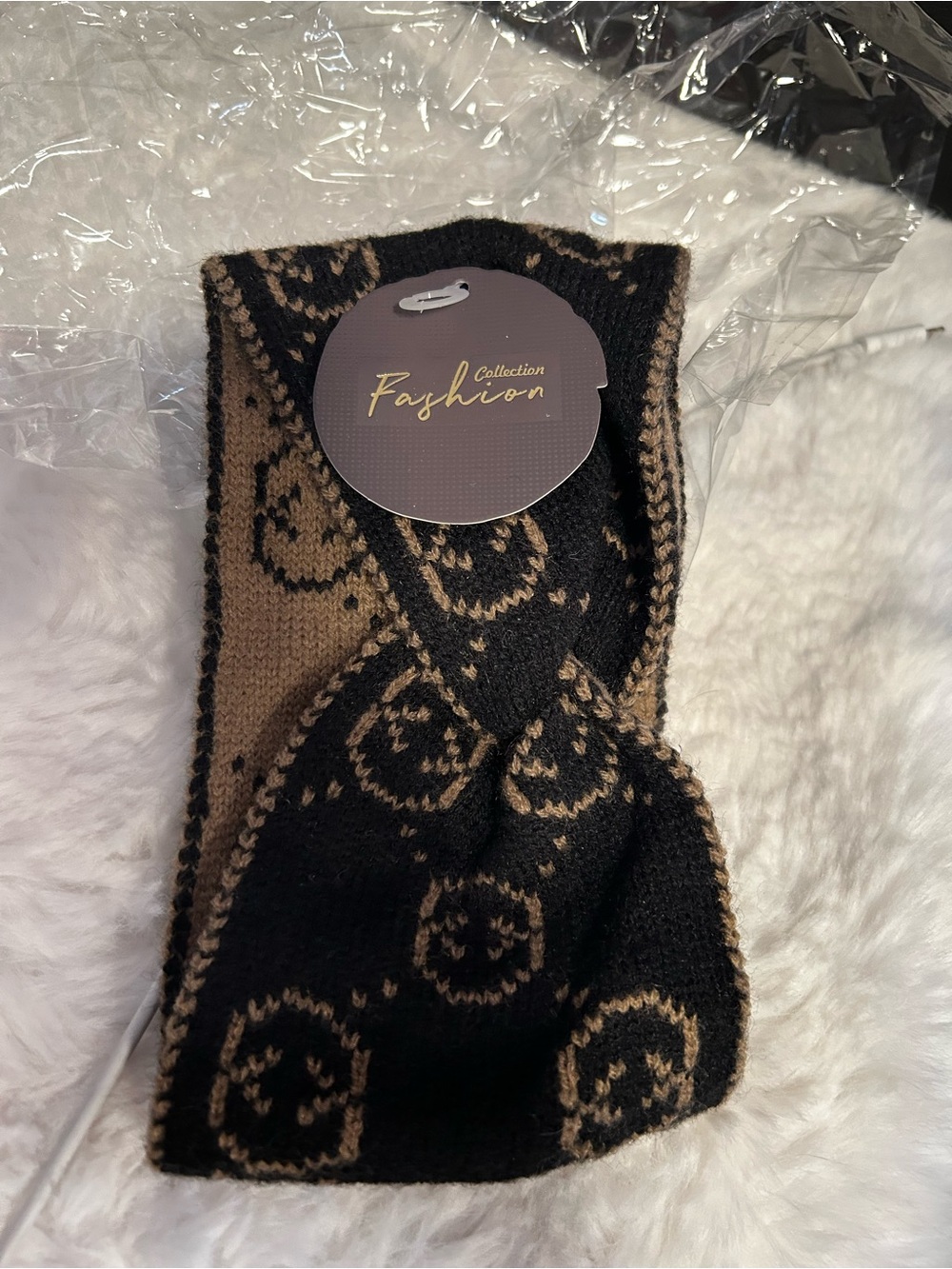 Fashion Collection Knitted Headband in Black & Brown